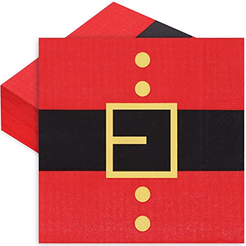 Christmas Paper Napkins 80 Pack - Santa's Belt Holiday Disposable Tableware