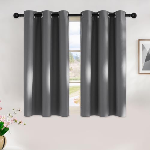 Thermal Short Blackout Curtains - Grey Grommet Window Panels, 42x45" (Set of 2)
