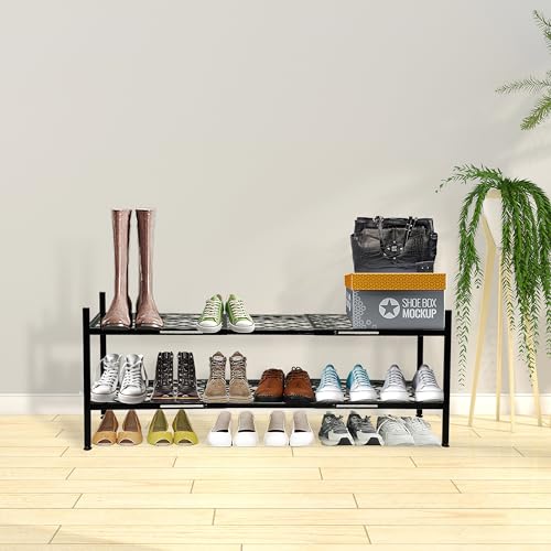 Expandable 2-Tier Metal Shoe Rack, Stackable Closet Shoe Organizer