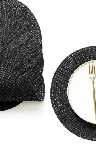 15-Inch Round Braided Placemats Set of 4, Washable Heat Resistant Dining Mats
