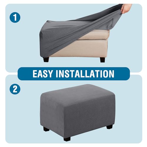 Stretch Jacquard Rectangle Ottoman Slipcover (Fits 29"-34") - Grey