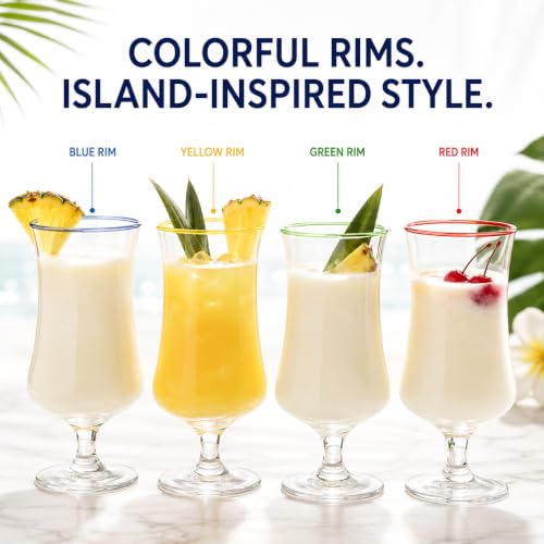 Pina Colada Hurricane Glasses Set - 4 Large 17oz Tropical Cocktail Cups with Tulip Shape - Bar & Home Drinkware - The Wine Savant