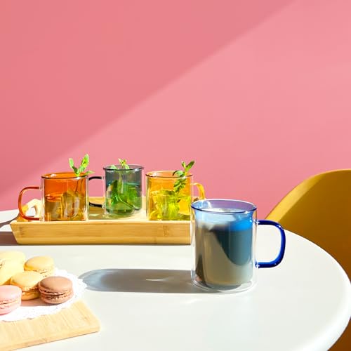 Cloudnola Double Wall Insulated Glass Mugs Set of 4 - Vibrant Coffee Tea Cups