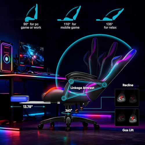 Ergonomic RGB Gaming Chair with Lumbar Massager, Footrest, and Recliner
