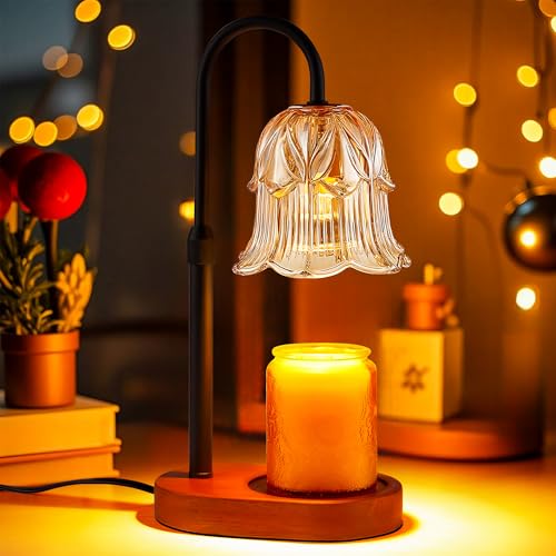 Electric Candle Warmer Lamp with Timer - Amber Tulip Glass Wax Melter