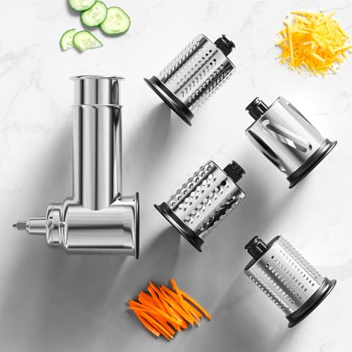 Stainless Steel Slicer and Shredder Attachment with 4 Blades