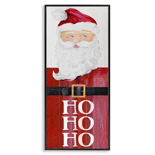 Santa Claus Rustic Red Suit Framed Wall Art - 13x30 Inches, Black Frame, Textured Finish, Made in USA