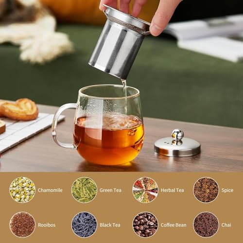 DOPUDO 34oz Glass Tea Cup with Infuser & Lid - Large Borosilicate Mug for Loose Leaf & Blooming Tea