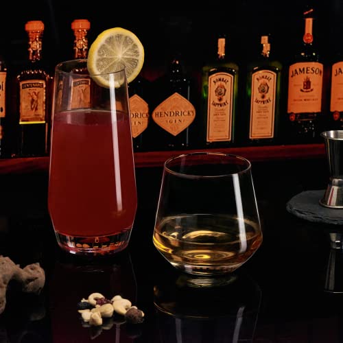 8-Piece Minimalist Drinking Glassware Set, 18 oz Highball and 13 oz Rocks