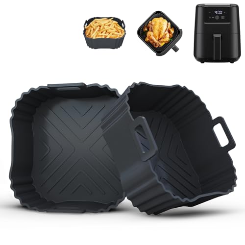 2 Pack Square Silicone Air Fryer Liners, Reusable Non-Stick Basket Insert