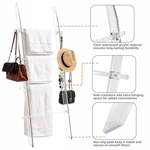 4-Tier Clear Acrylic Blanket Ladder, 5.6ft Modern Quilt and Towel Rack