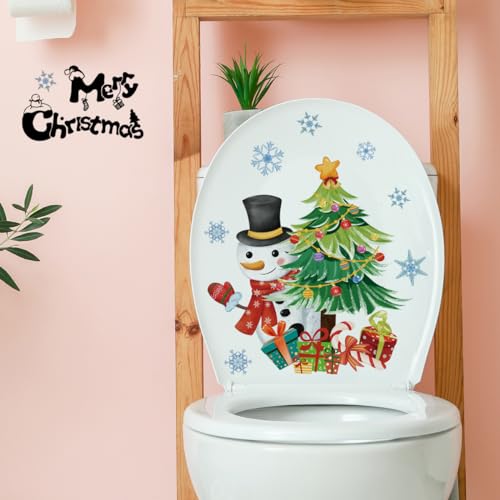 2Pcs Christmas Wall & Toilet Decals Snowman & Tree Holiday Stickers