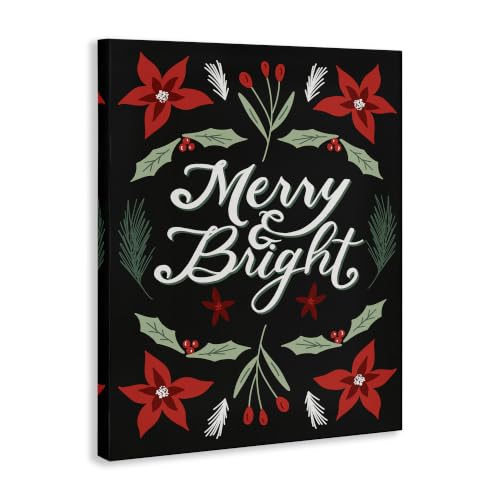 Stupell Merry and Bright Christmas Poinsettia Canvas Art - 24 x 30 Unframed Wrapped