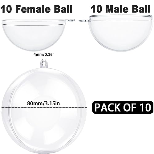 80mm Fillable Christmas Ornament Balls 10 Pack Clear Plastic for Crafts & Decorations