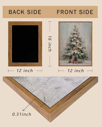 Merry Christmas Framed Canvas Wall Art 12x16 Inch Vintage Tree Print - ARPEOTCY, 16"x12"