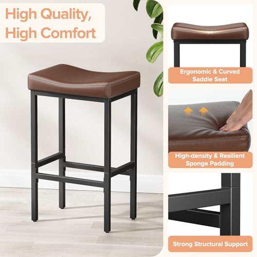 24-Inch Counter Height Bar Stools Set of 2, Faux Leather Saddle Stools