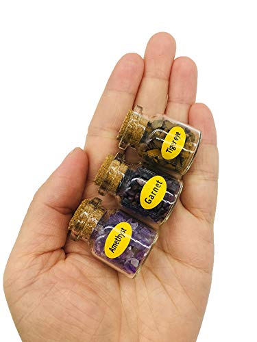 10-Piece Mini Glass Wishing Bottle Set with Assorted Tumbled Gemstone Chips