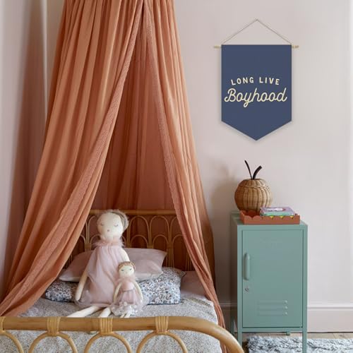 Long Live Boyhood Canvas Wall Banner, Navy Blue Nursery Playroom Decor
