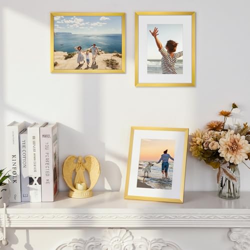 8x10 Gold Picture Frame Set of 6 - Thin Border Wall & Tabletop Display