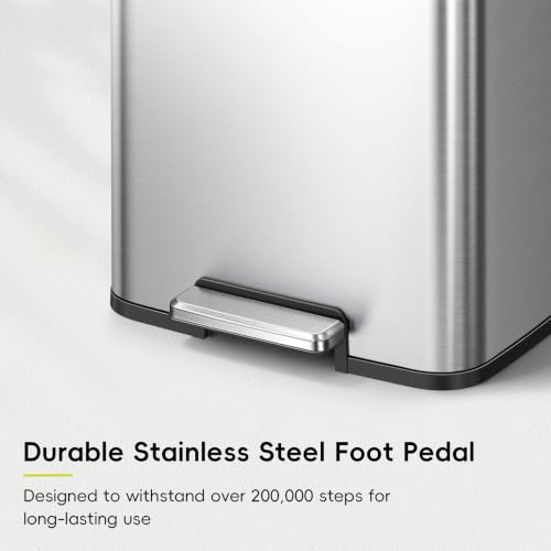 EKO Madison 50L Brushed Stainless Steel Kitchen Step Trash Can with Soft Close Lid