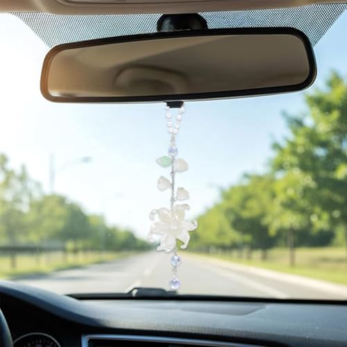 Lily of the Valley Leaf Car Charm, Floral Rearview Mirror Hanging Ornament