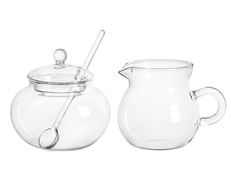 Mozacona Glass Sugar and Creamer Set, Tea or Coffee Serving Set, Cream Pitcher with Sugar Bowl