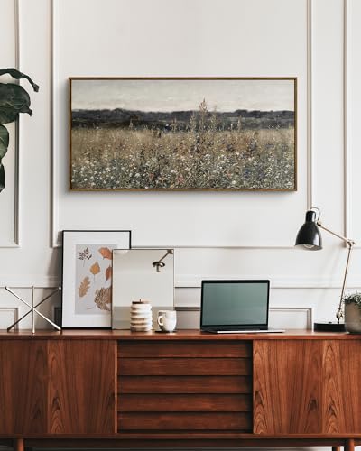 InSimSea Vintage Flower Meadow Canvas Wall Art, 20x40 Framed Farmhouse Landscape Painting