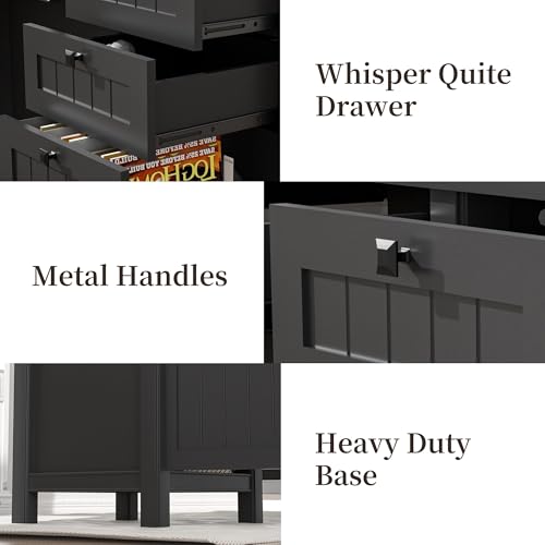 62-Inch Farmhouse L-Shaped Desk with File Cabinet and Power Outlets