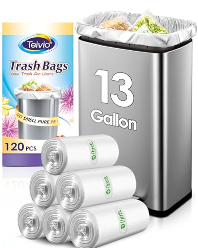 13 Gallon Clear Tall Kitchen Trash Bags, 120 Count Unscented Can Liners