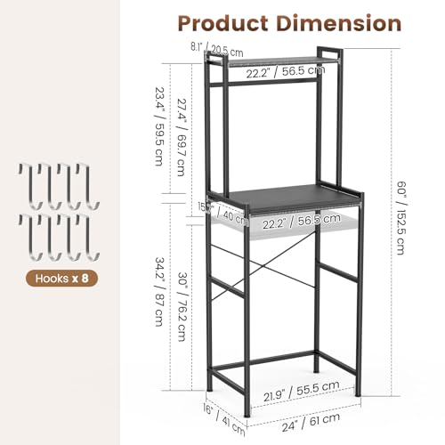 Mini Fridge Stand with Storage, Adjustable Shelves, Black - 24W x 16D x 60H