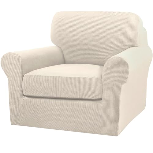 2-Piece Armchair Covers with Individual Cushion Covers - Beige