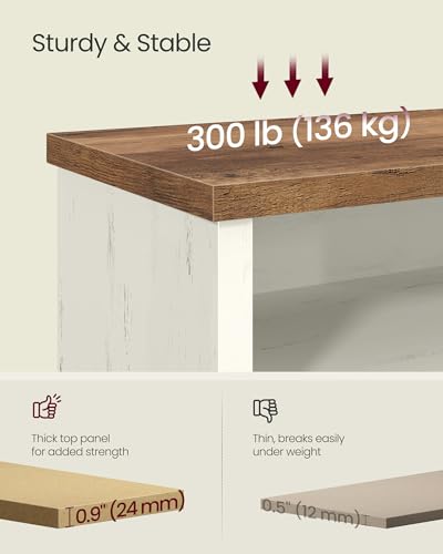 Rustic Shoe Storage Bench with 6 Adjustable Shelves, White and Honey Brown