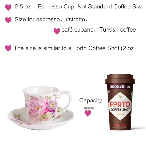 Pink GuangYang 2.8oz Mini Espresso Cups & Saucers Set of 6, Tiny Porcelain Coffee Set