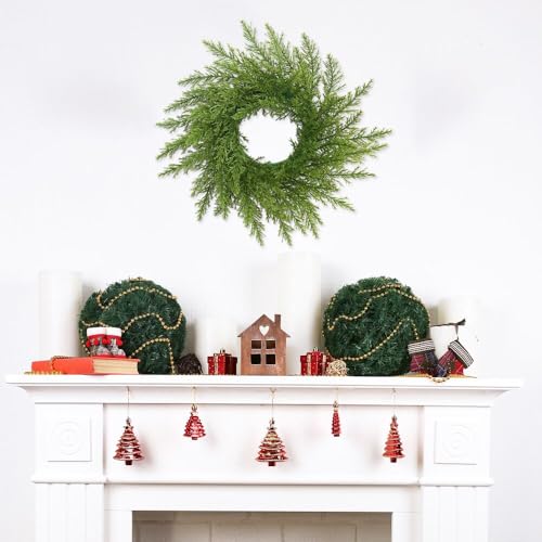 Norfolk Pine Christmas Candle Rings - Set of 2 Artificial Greenery Wreaths