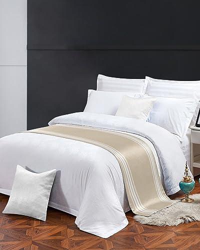 Satin Bed Runner for Queen Size Bed - Beige Striped Bed Scarf (83 x 20 In)