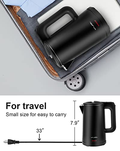 1.0L Electric Kettle Stainless Steel Fast Boil Auto Shut-Off Compact Water Warmer