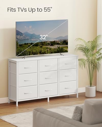 9-Drawer Dresser and TV Stand for Bedroom and Living Room, Cloud White