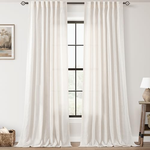 Light Filtering Linen Curtains Set of 2 Panels 92 Inch