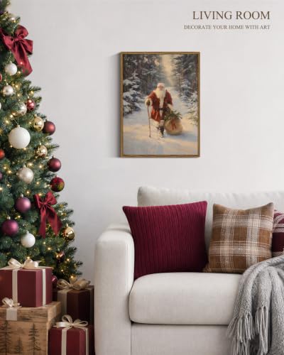 VIYYIEA Vintage Framed Christmas Wall Art, Santa Claus Prints