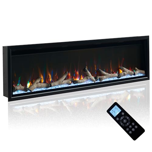 60 Inch Electric Fireplace Recessed Wall Mounted Heater with Thermostat