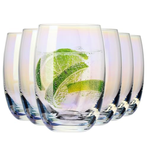 Rainbow Chrome Drinking Glasses Set - 12.2 oz Lead-Free Crystal Tumblers