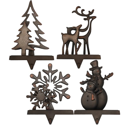 Black Pack of 4 Christmas Stocking Hangers for Mantel – Metal Fireplace Stocking Holders