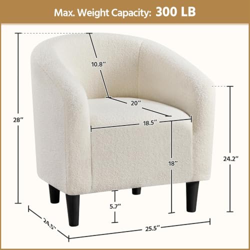 Set of 2 Ivory Sherpa Barrel Accent Chairs for Small Spaces