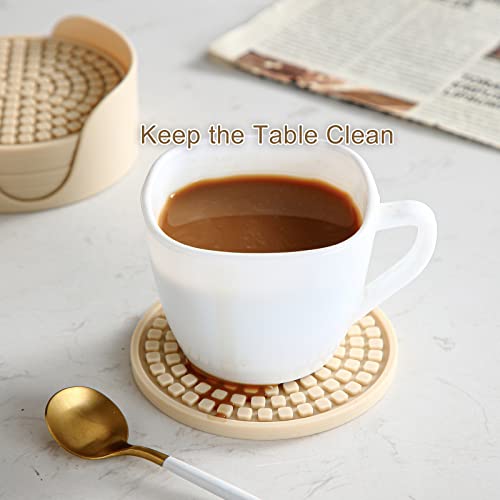 Colinda Silicone Drink Coasters with Holder - Black, Set of 6, Heat-Resistant & Non-Slip