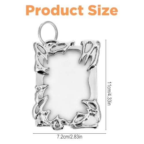 2 Pcs Irregular Silver Photocard Holder Keychain with Wrist Coil