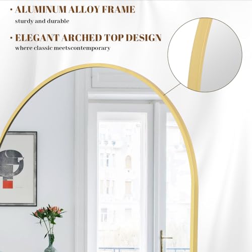 71x30 Arched Full Length Mirror, Gold Floor Mirror with Stand