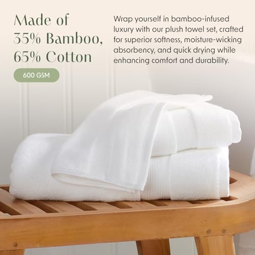 4-Pack Bamboo Rayon & Cotton Bath Towel Set, Ultra Soft & Absorbent