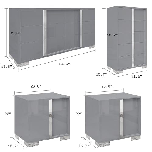 4-Piece Modern Bedroom Furniture Set with High Gloss Storage Drawers