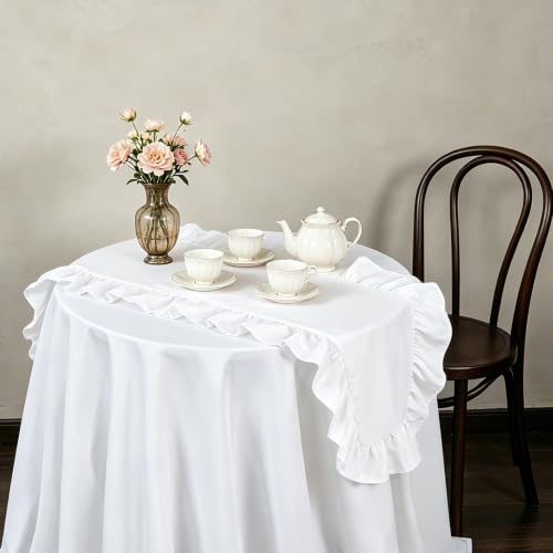 MoKoHouse 14x118 Inch White Ruffled Table Runner Set - 3 Pieces, Farmhouse Decor