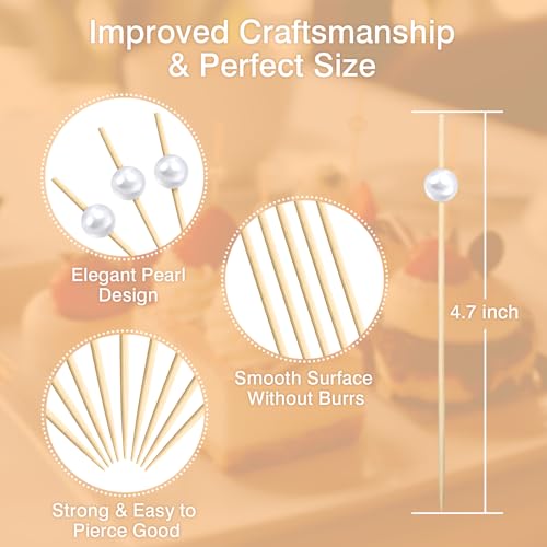 200PCS White Pearl Cocktail Picks - 4.7-Inch Bamboo Appetizer Skewers